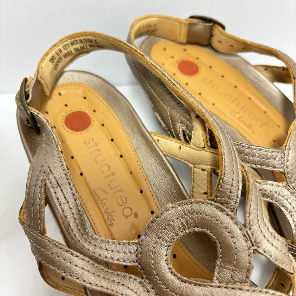 Clarks Unstructured Sandals Strappy Slingback Brown Taupe Wedge Heel Women 9.5 M